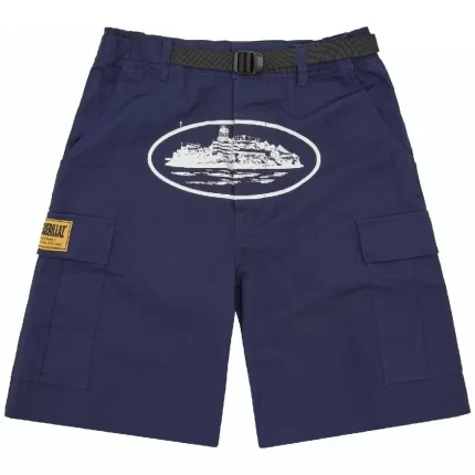 Corteiz Merch Alcatraz Navy Blue Shorts