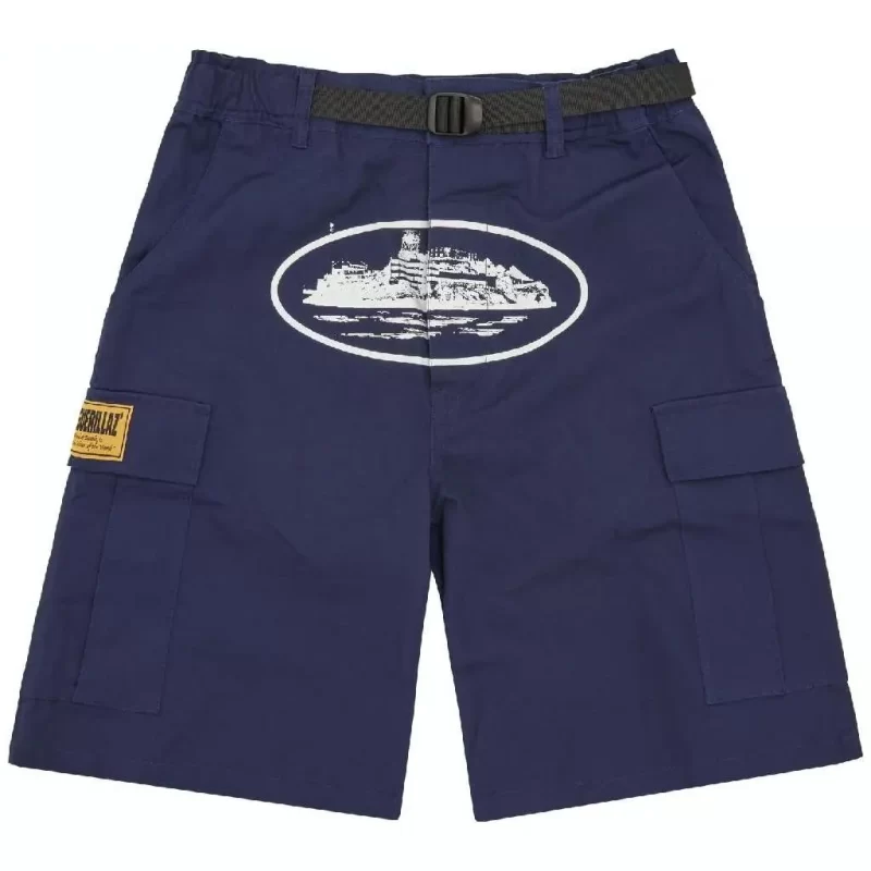 Corteiz Merch Alcatraz Navy Blue Shorts