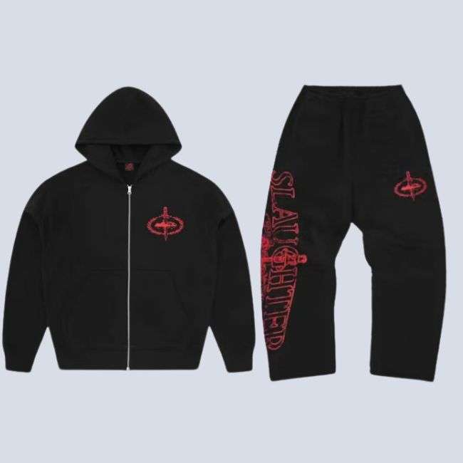 Corteiz Merch X Slaughter Gang Black Tracksuit